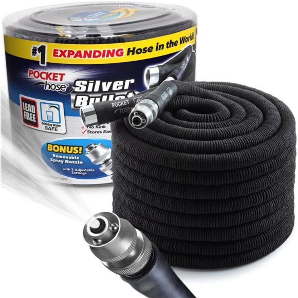 Pocket Hose Silver Bullet 100 ft Turbo Shot Nozzle Multiple Spray Patterns